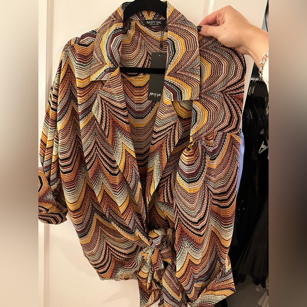 NASTY GAL SATIN FRONT TIE BLOUSE / COVER UP. NWT